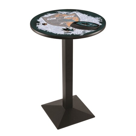 Holland Bar Stool Co 42" Blk Wrinkle San Jose Sharks Pub Table, 36" dia. Top L217B4236SJShar-D2